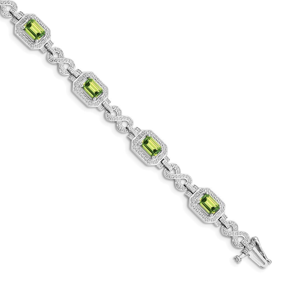 Kazi Luxury Sterling Silver Rhodium-plated Diamond & Peridot Bracelet